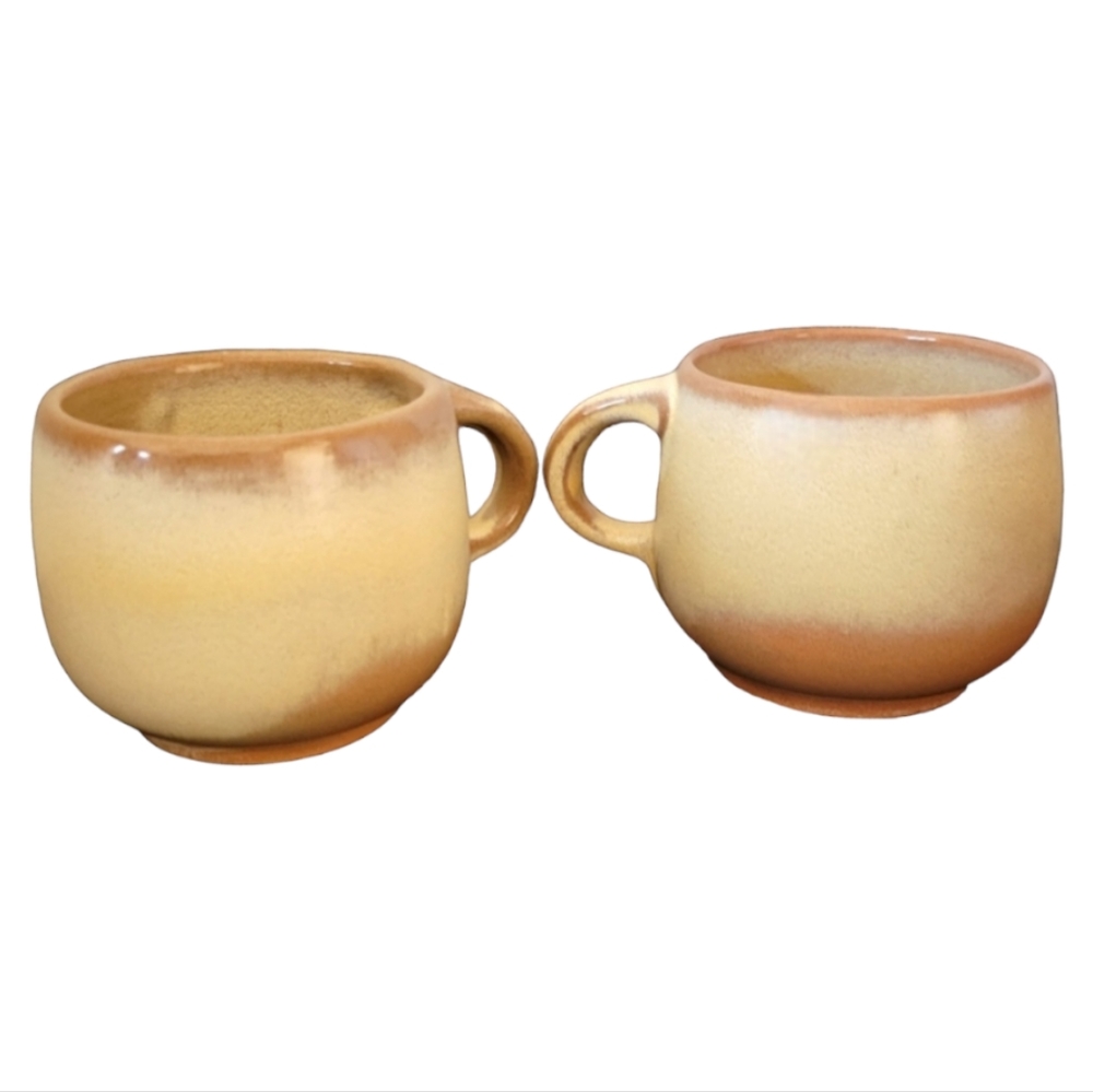 2 Vtg Mugs Flat Cup Lazy Bones Brown Satin by FRANKOMA